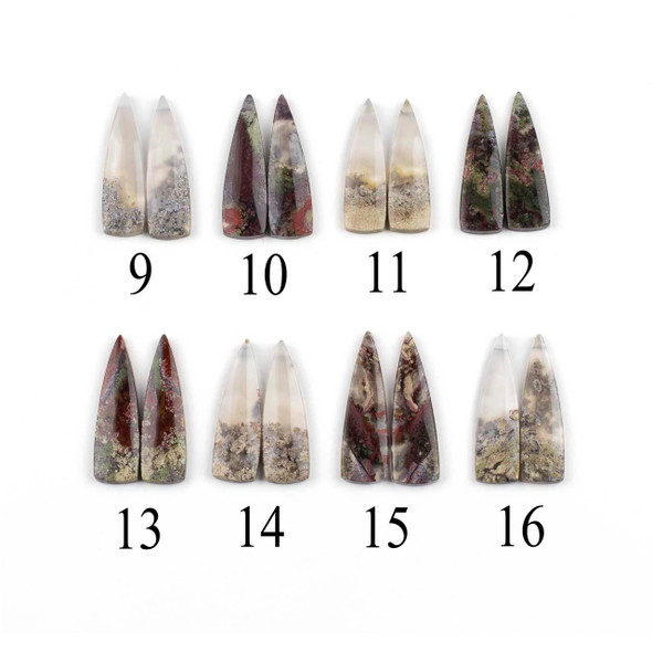 Cherry Tree Beads Moss Agate 12x37mm Top Side Drilled Triangle Pendant Pair - 2 pieces 