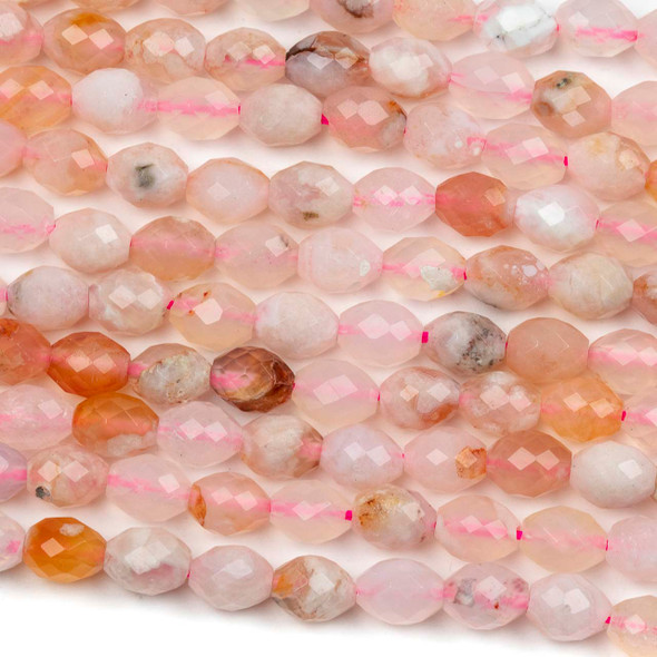 Cherry Blossom Agate 6x8mm Faceted Rice Beads - 15 inch strand