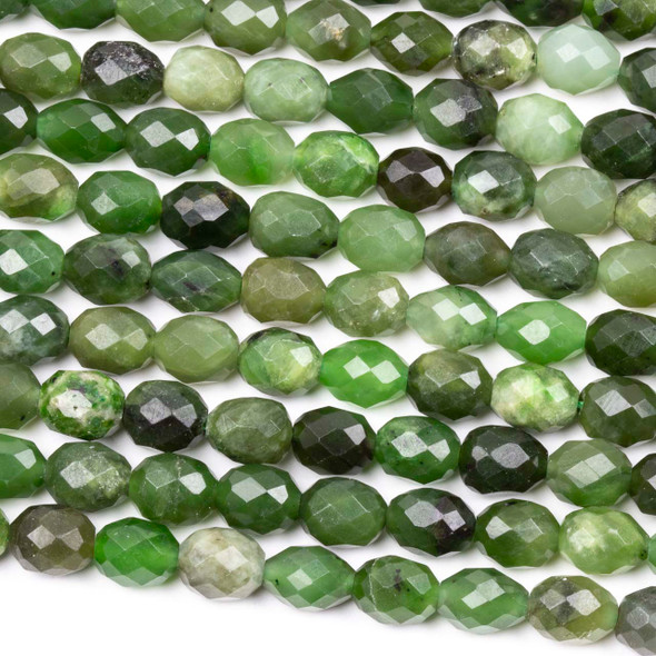 Nephrite Jade 6x8mm Faceted Rice Beads - 15 inch strand