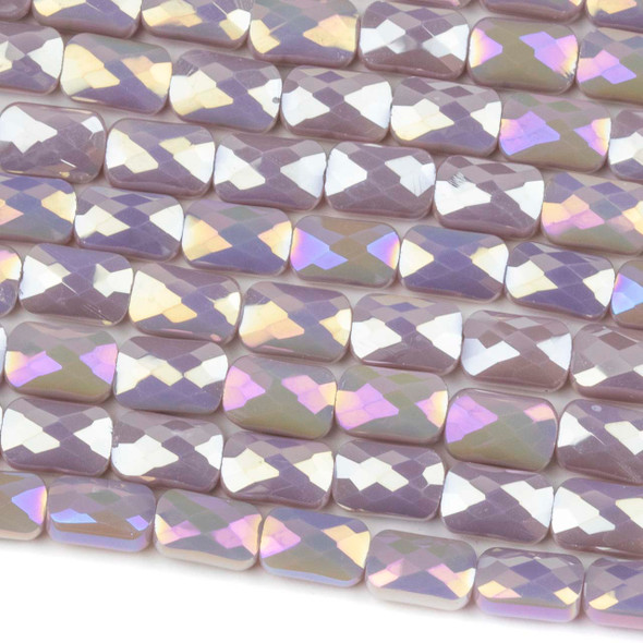 Crystal 4x7mm Opaque Lavender Purple Faceted Rectangle Beads with an AB finish - 8 inch strand