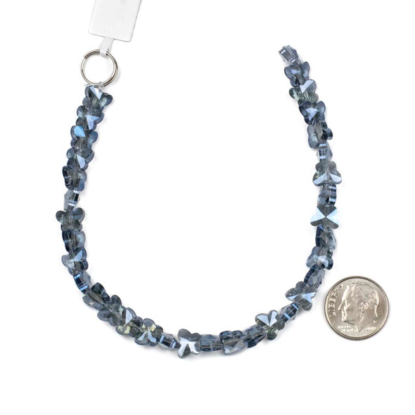 Crystal 8mm Medium Steel Blue Faceted Butterfly Beads - 8 inch strand