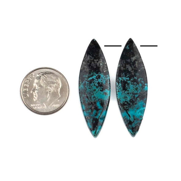 Cherry Tree Beads Blue Opalized Wood 12x36mm Top Side Drilled Marquise Pendant Pair - 2 pieces