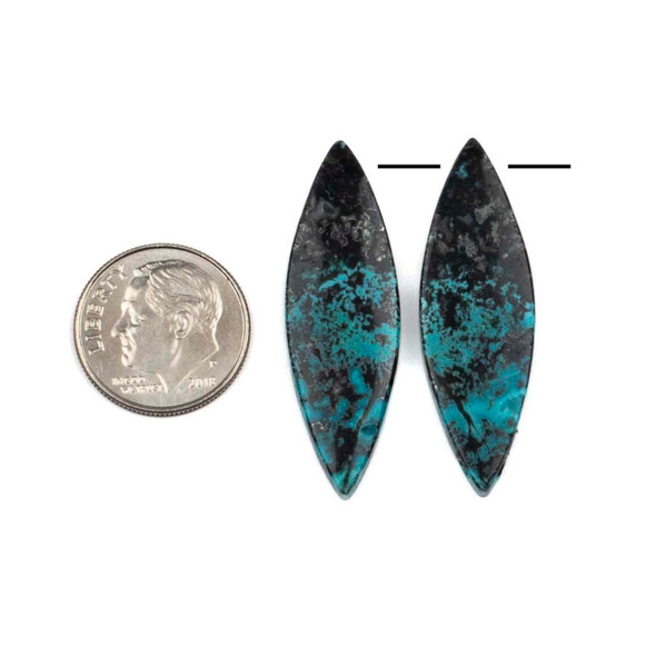 Blue Opalized Wood 12x36mm Top Side Drilled Marquis Pendant Pair - 2 pieces