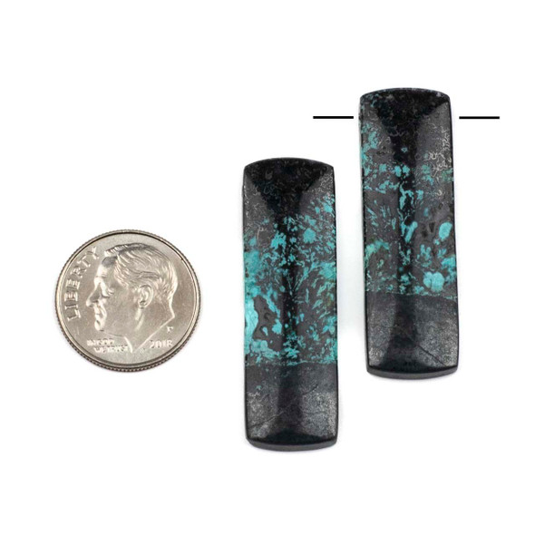 Blue Opalized Wood 12x38mm Top Side Drilled Rounded Rectangle Pendant Pair - 2 pieces