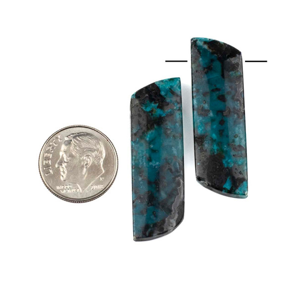 Blue Opalized Wood 12x38mm Top Side Drilled Parallelogram Pendant Pair - 2 pieces