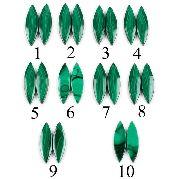 Malachite 10x34mm Top Side Drilled Marquis Pendant Pair - 2 pieces