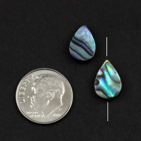 Abalone Paua Shell 8x12mm Through Drilled Teardrop Pendants - 2 per bag