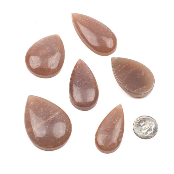 Peach Moonstone approx. 20x30mm Top Front Drilled Teardrop Pendant with a Flat Back - 1 per bag