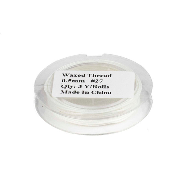 Waxed Polyester Cord - White #27, .5mm, 3 yard spool