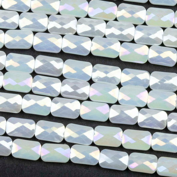 Crystal 4x7mm Milky White White Faceted Rectangle Beads with an AB finish - 8 inch strand