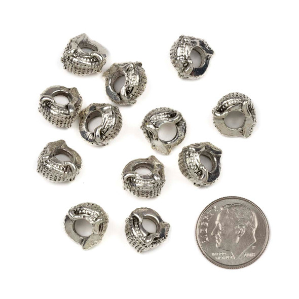 Silver "Pewter" (zinc-based alloy) 12mm Lizard Beads and a 4mm Large Hole - 12 per bag