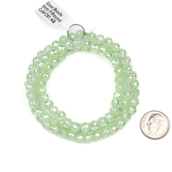 Crystal 6mm Opaque Pistachio Green Faceted Round Beads with an AB finish - 20 inch circular strand