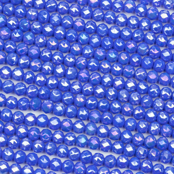 Crystal 6mm Opaque Persian Blue Faceted Round Beads with an AB finish - 20 inch circular strand