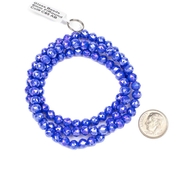 Crystal 6mm Opaque Persian Blue Faceted Round Beads with an AB finish - 20 inch circular strand