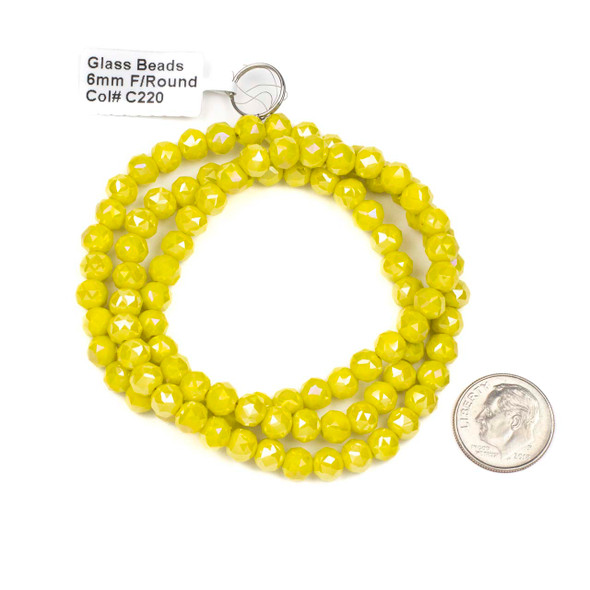 Crystal 6mm Opaque Lemon Zest Yellow Faceted Round Beads with an AB finish - 20 inch circular strand