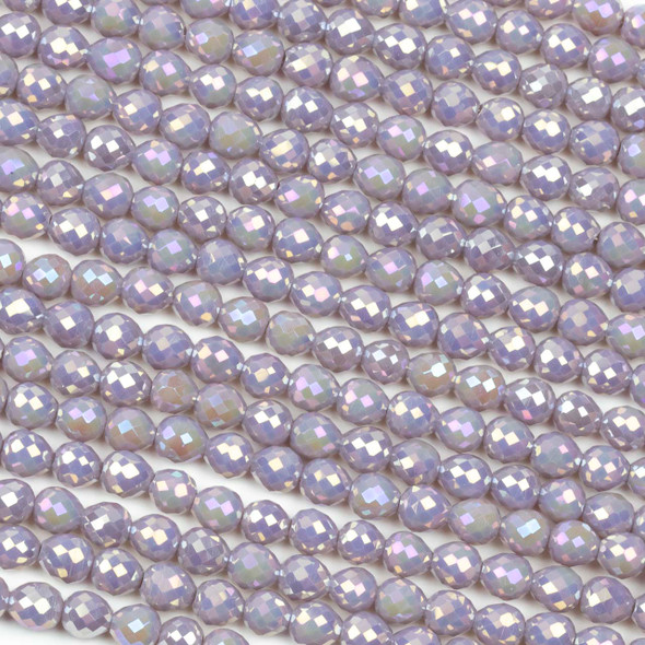 Crystal 6x6mm Opaque Lavender Purple Faceted Rounded Teardrop Beads with an AB finish - 24 inch circular strand