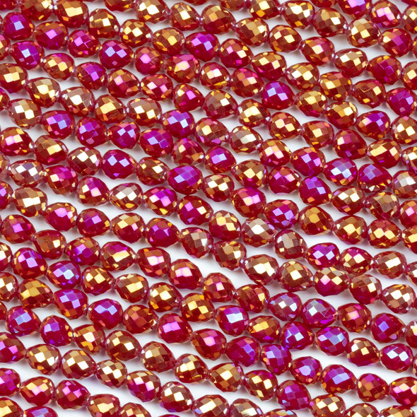 Crystal 6x6mm Opaque Cherry Red Faceted Rounded Teardrop Beads with an AB finish - 24 inch circular strand