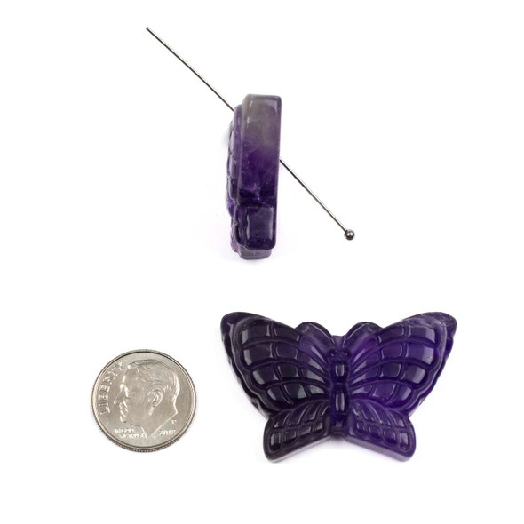 Amethyst approx. 26x40mm Top to Back Drilled Butterfly Pendant - 1 per bag
