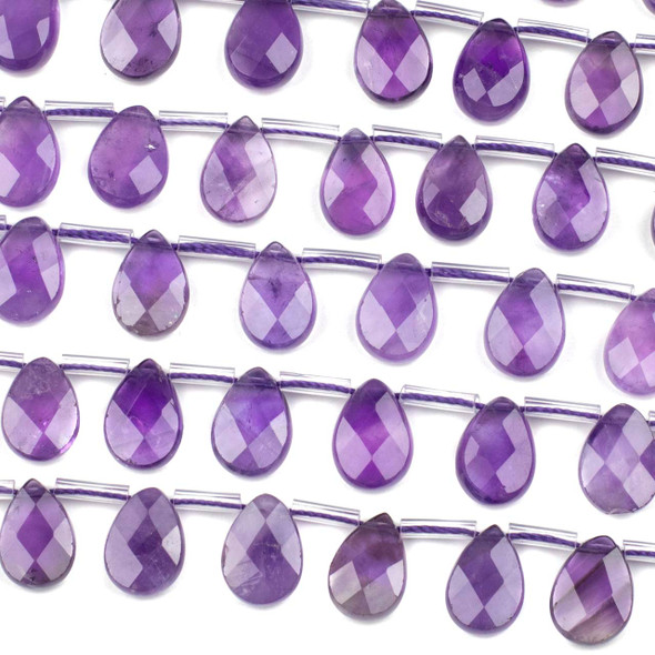 Amethyst 8x12mm Top Drilled Faceted Flat Teardrop Beads - 15 inch strand