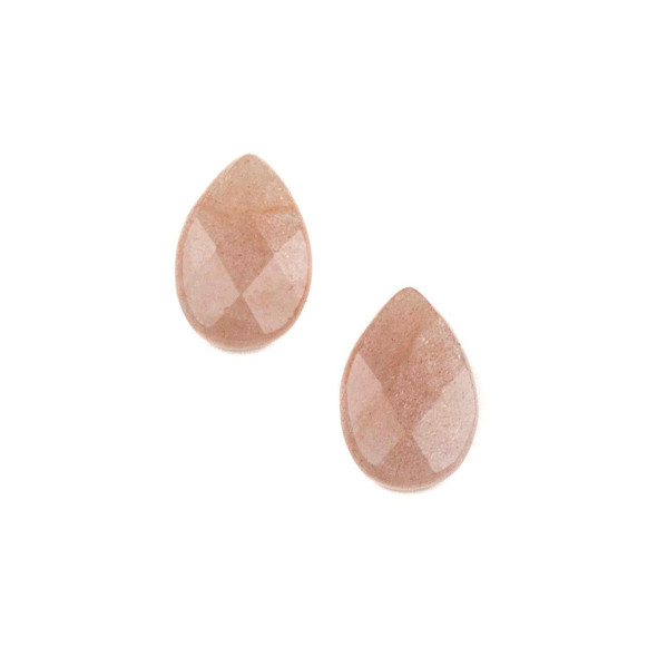 Cherry Tree Beads Peach Moonstone 8x12mm Top Drilled Faceted Flat Teardrop Beads - 2 per bag 
