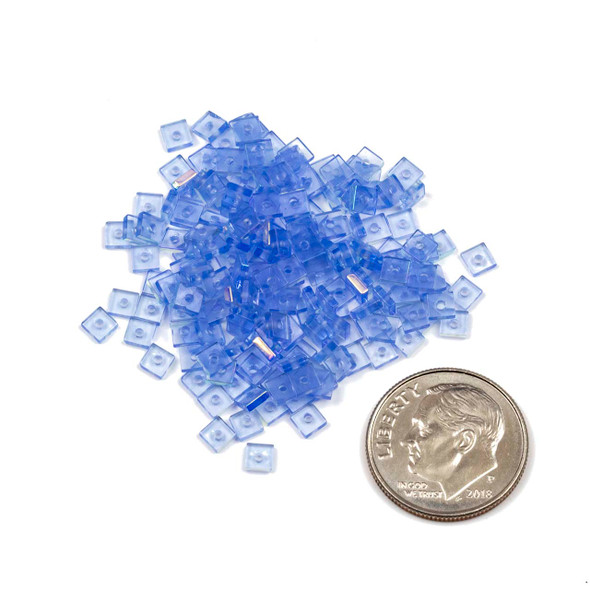 Glass Crystal 1x3mm Blue Bell Square Heishi Beads with a Golden AB finish - 8 inch strand