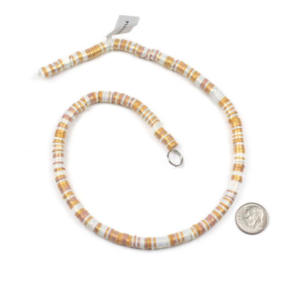 Polymer Clay 1x6mm Heishi Beads - Shimmering Caramel Latte Mix with Gold Luster #EF14, 16 inch strand