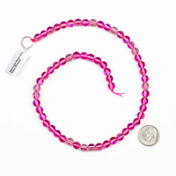 Mermaid Glass 6mm Hot Pink Round Beads - #13, 15 inch strand