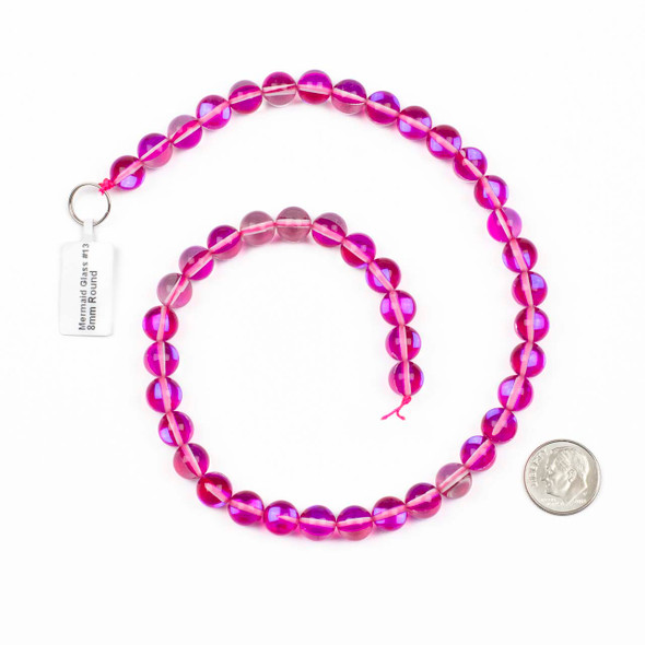 Mermaid Glass 8mm Hot Pink Round Beads - #13, 15 inch strand