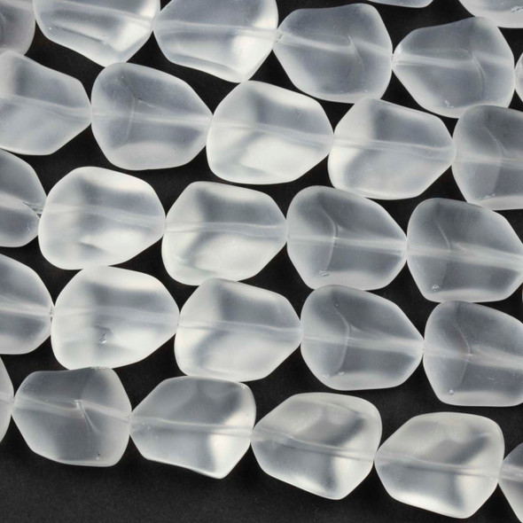 Matte Glass, Sea Glass Style approximately 12x15mm Clear White Free Form Nugget Beads - #KH17, 8 inch strand