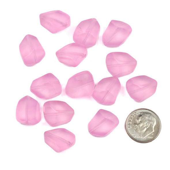 Matte Glass, Sea Glass Style approximately 12x15mm Pink Free Form Nugget Beads - #KH21, 8 inch strand