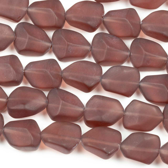 Matte Glass, Sea Glass Style approximately 12x15mm Medium Amethyst Free Form Nugget Beads - #KH22, 8 inch strand