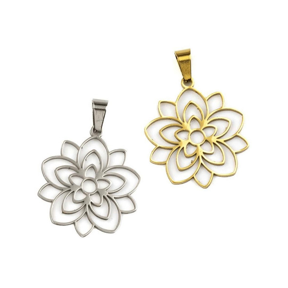 Cherry Tree Beads Stainless Steel 24.5x28mm Flower of Light Pendants with 4x8mm Bail - 2 per bag 