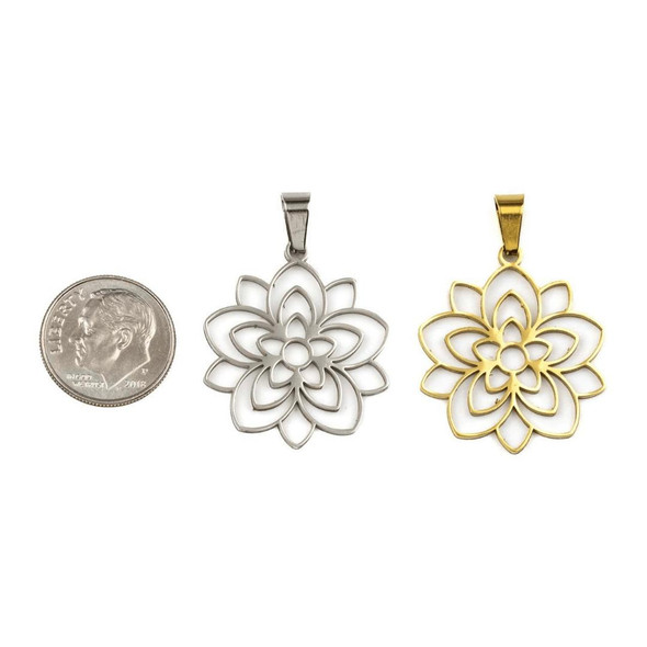 Cherry Tree Beads Stainless Steel 24.5x28mm Flower of Light Pendants with 4x8mm Bail - 2 per bag 