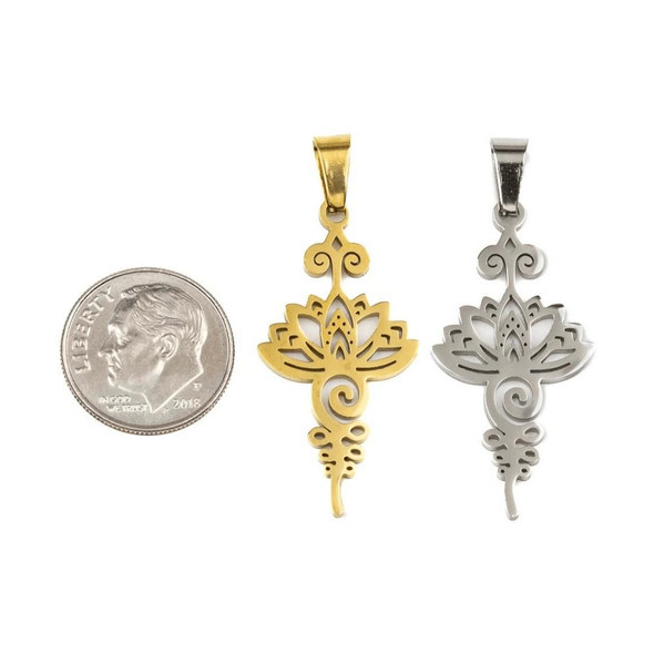 Cherry Tree Beads Stainless Steel 17x34mm Unalome Pendant with Lotus Flower and 4x8mm Bail - 2 per bag 