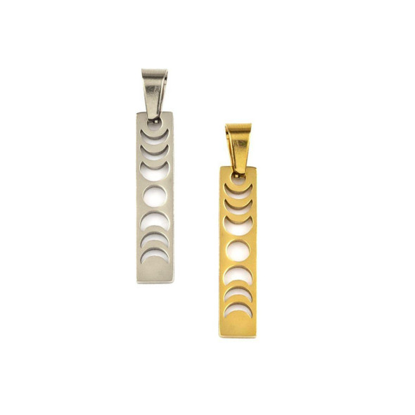 Cherry Tree Beads 304 Stainless Steel 5.5x26mm Moon Phase Rectangle Pendants with 4x8mm Bail - 2 per bag 