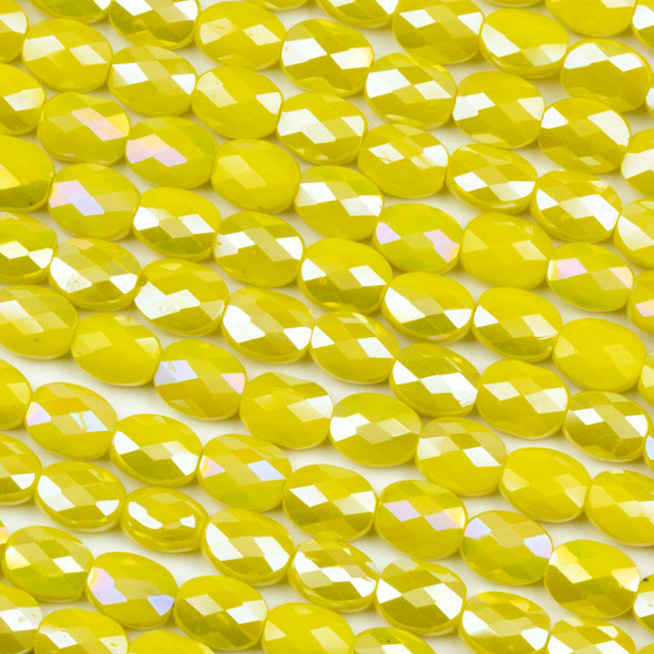 Crystal 6x8mm Opaque Lemon Zest Yellow Faceted Oval Beads with an AB finish - 8 inch strand