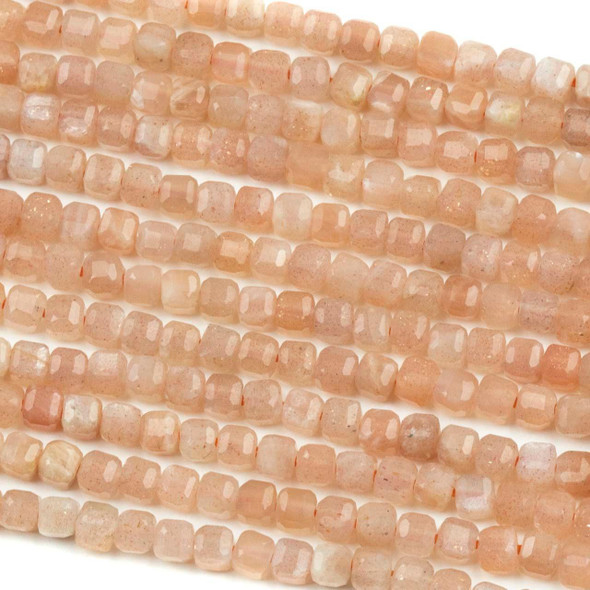 BOGO Peach Moonstone 2mm Faceted Cube Beads - 15 inch strand