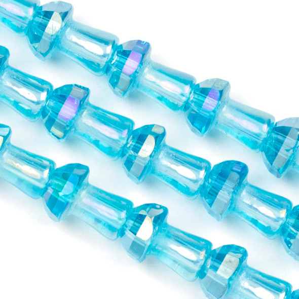 Crystal 8x11mm Aqua Blue Faceted Mushroom Beads with an AB finish - 8 inch strand