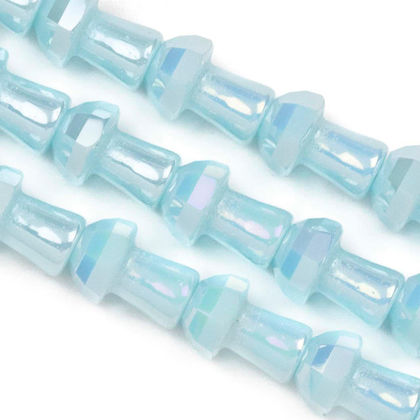 Cherry Tree Beads Crystal 8x11mm Opaque Baby Blue Faceted Mushroom Beads with an AB finish - 8 inch strand 