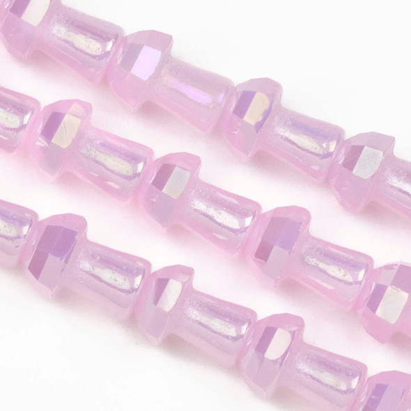 Crystal 8x11mm Opaque Primrose Pink Faceted Mushroom Beads with an AB finish - 8 inch strand