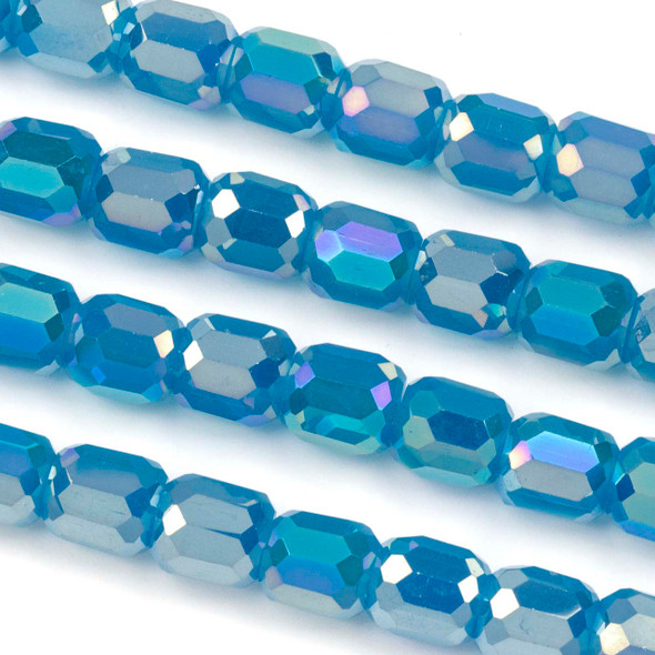 Crystal 7x9mm Opaque Aqua Blue Faceted Tube Beads with an AB finish- 8 inch strand