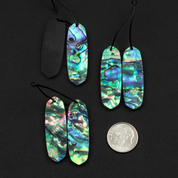 Cherry Tree Beads Abalone Paua Shell approx. 12x38mm Pointed Oval Pendant Pair - 2 pieces 