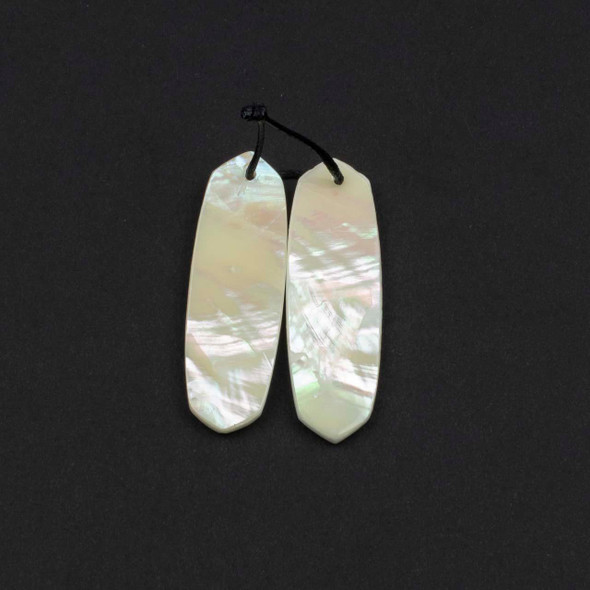 Cherry Tree Beads White Shell approx. 12x38mm Pointed Oval Pendant Pair - 2 pieces 