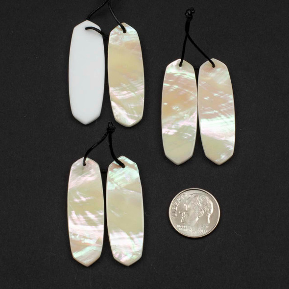 Cherry Tree Beads White Shell approx. 12x38mm Pointed Oval Pendant Pair - 2 pieces 