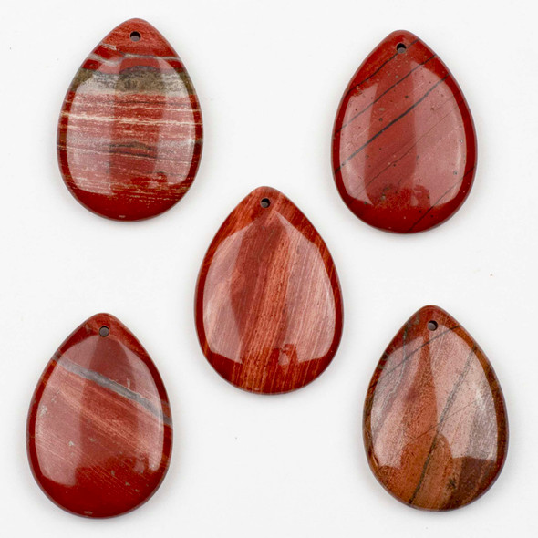 Red Jasper 25x35mm Top Front Drilled Teardrop Pendant  - 1 per bag