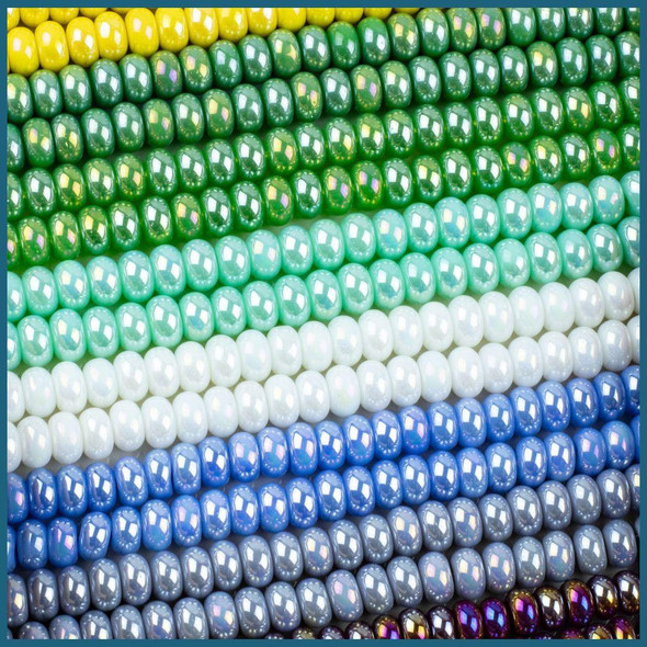 Cherry Tree Beads Glass Bead -  5x8mm Opaque Rondelles with an AB finish, 16 inch strand 