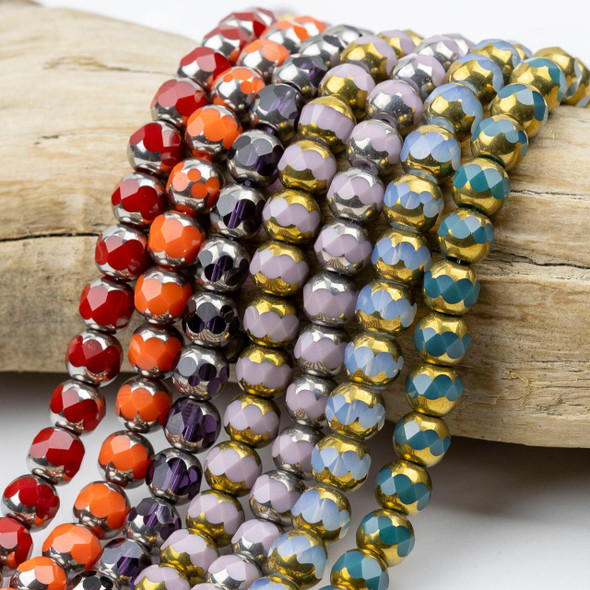 Cherry Tree Beads Glass Bead - 8mm Faceted Rounds with Plating, 11 inch strand
