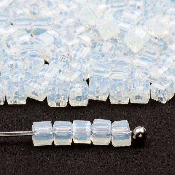 Crystal Beads - approx. 2mm Faceted Cube, Milky White, 18 inch strand