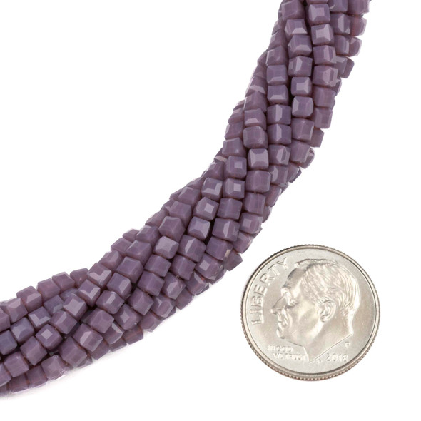 Crystal Beads - approx. 2mm Faceted Cube, Opaque French Violet Purple, 18 inch strand