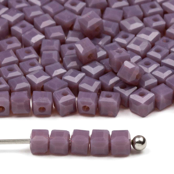 Crystal Beads - approx. 2mm Faceted Cube, Opaque French Violet Purple, 18 inch strand